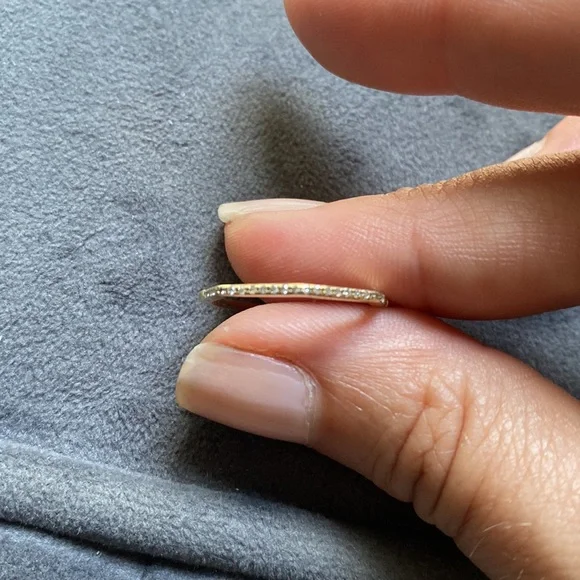 REAL DIAMONDS solid YELLOW GOLD ring  6 6.5 6 1/2 band pavè diamond stones kt - Picture 5 of 13